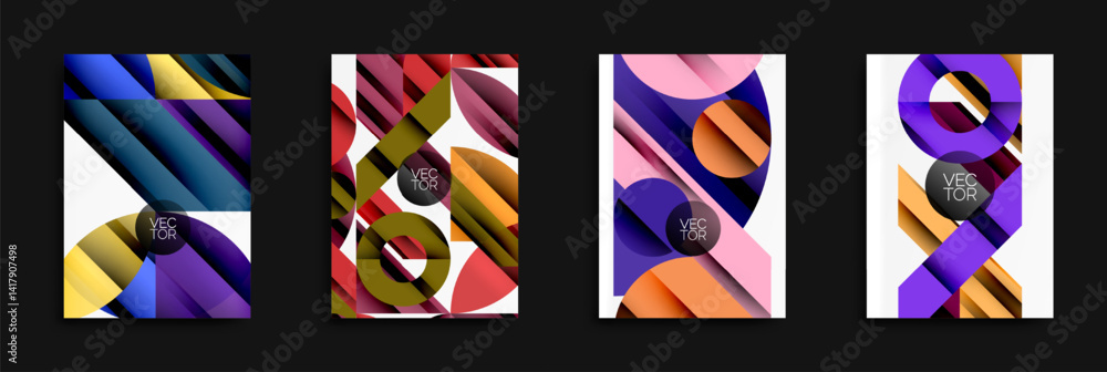 Aufkleber abstract geometric designs. bright colors, layered shapes create modern visuals. vector graphics sui