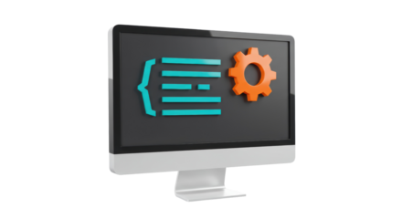 Isolated Monitor Showing Code Lines and Gear Icon