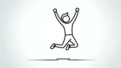 Joyful Person Jumping, Celebrating Success, Line Art, Minimalist Design