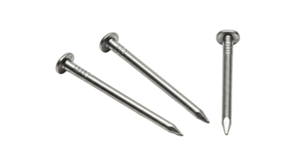 Isolated Three Silver Metal Nails Hardware