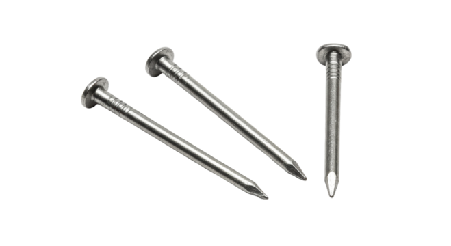 Isolated Three Silver Metal Nails Hardware