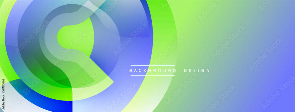 Poster abstract circles overlap, creating vibrant gradients. blue, green hues dominate design. modern aesth
