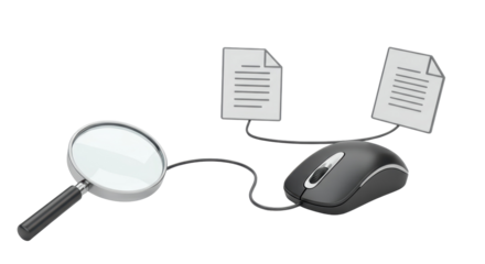 Isolated Magnifying Glass Connected to Computer Mouse Documents