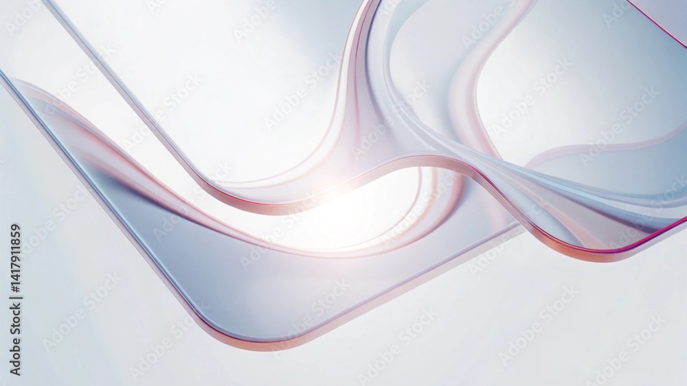 Fototapete Abstract blue and white background with curved lines and a light effect creating a glass texture. A light purple gradient flows with shapes leaving white space in the center of the composition