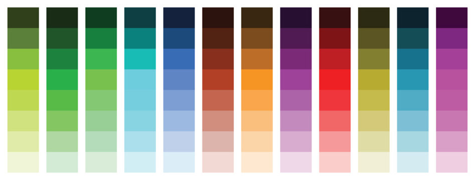 Set of colorful trendy color palettes flat template. Color palette guide. RGB color model vectors. Palette of color swatches for web