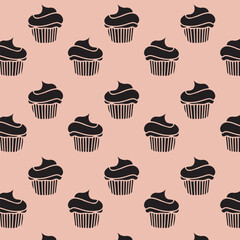 Vector cupcakes, muffin seamless pattern background 