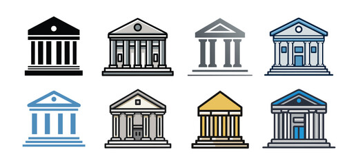 Collection of Classical Building Icons for Finance, Government, or Education Design Projects