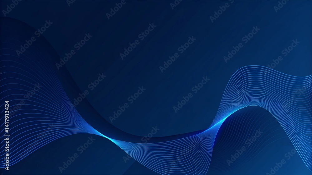 Poster Abstract blue modern background with smooth lines. Dynamic waves. futuristic tech concept. Flowing energy shapes in digital space create a clean and elegant technology-inspired backdrop