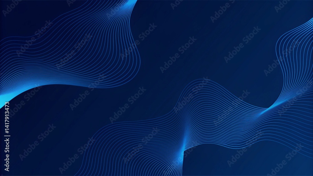 Poster Abstract blue modern background with smooth lines. Dynamic waves. futuristic tech concept. Flowing energy shapes in digital space create a clean and elegant technology-inspired backdrop