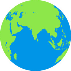 Blue and green earth globe transparent PNG. Asian region and Indian Ocean earth globe map. Globe symbol. Earth map vector.