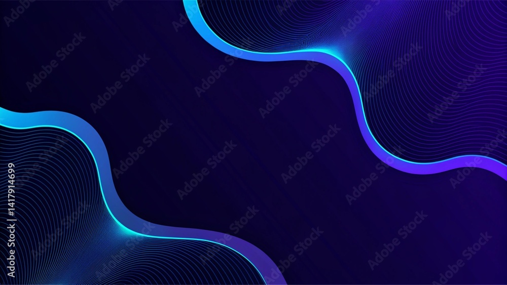 Poster Abstract blue modern background with smooth lines. Dynamic waves. Futuristic flow pattern in digital style, perfect for elegant tech designs, presentations, or stylish corporate visuals