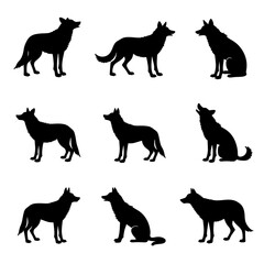 Animals silhouettes vector, wolf silhouettes
