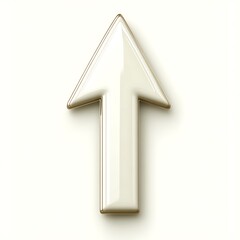 A Glossy White Arrow Pointing Directly Upwards Against a Plain Background