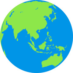 Blue and green earth globe transparent PNG. Southeast Asia and Australia region earth globe map. Globe symbol. Southeast Asia and Australia vector.