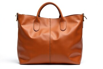 Stylish brown leather tote bag isolated on white background, blank, studio shot