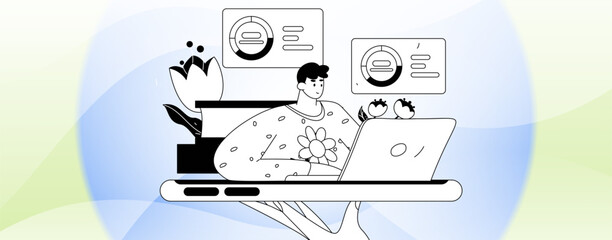 Flat vector illustration of business people operating work scene
