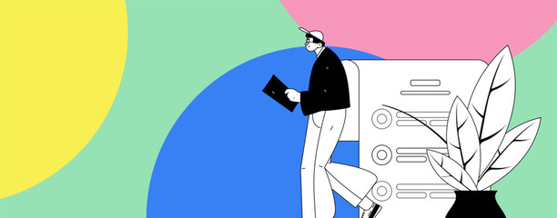 Flat vector illustration of business people operating work scene
