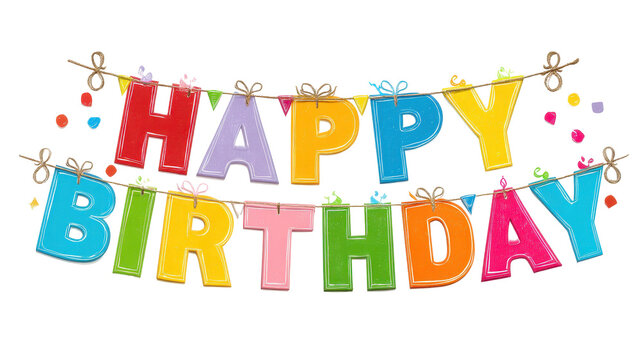 Colorful happy birthday banner for festive celebrations. transparent background