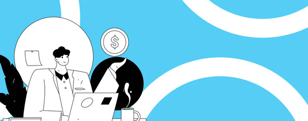 Flat vector illustration of business people operating work scene
