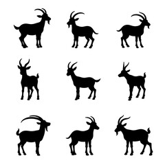 Set of animals, goat vector silhouettes