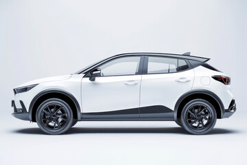 Naklejka premium Explore the sleek design of this white crossover vehicle side profile isolated on white background