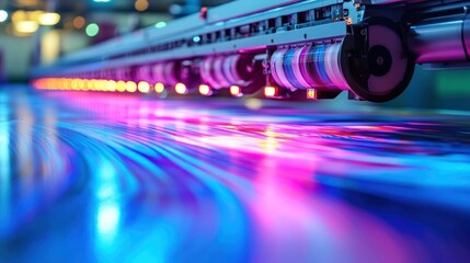 Vibrant printing process showcasing advanced technology with colorful lights