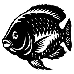 Silhouette of a Tilapia Fish with Detailed Fins and Scale Pattern