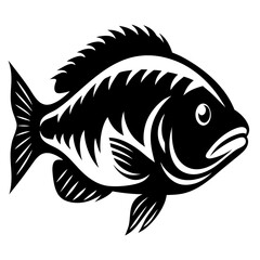 Monochrome Fish Illustration with Striking Contrasts and Simplified Fin Details
