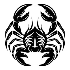 Black and white tribal style crab with elaborate claw details on white