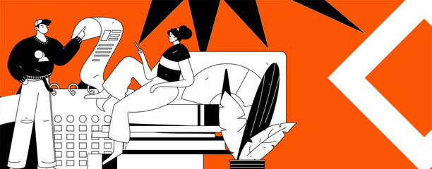 Flat vector illustration of business people operating work scene
