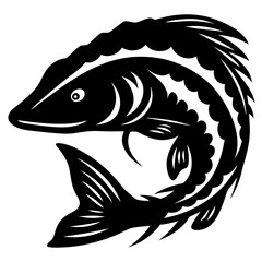 Elegant black and white illustration of a stylized fish in motion