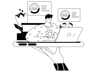 Flat vector illustration of business people operating work scene
