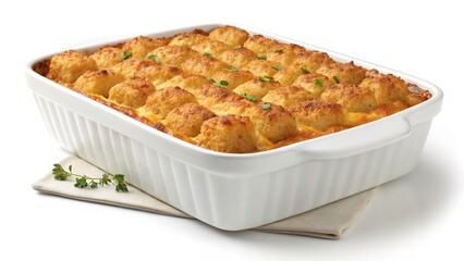 A freshly baked tater tot casserole, perfectly cooked and ready for a delicious family meal.