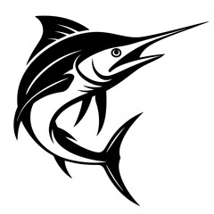 Dramatic black and white marlin fish illustration with dynamic movement and energy