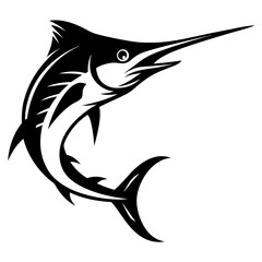 Elegant black and white marlin illustration showing strength and ocean power