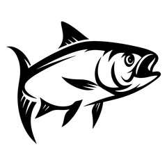 Obraz premium Striking black and white vector illustration of a fish with open mouth