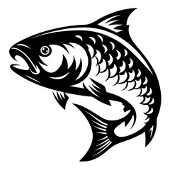 Stylized black and white illustration of a fish jumping from water vector