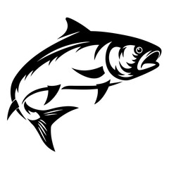 Stylish Black and White Fish Illustration with Dynamic Curve and Open Mouth