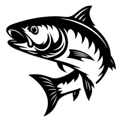 Striking Black and White Illustration of a Leaping Salmon with Sharp Details