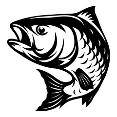 Stylized Black and White Image of a Leaping Fish with Open Mouth