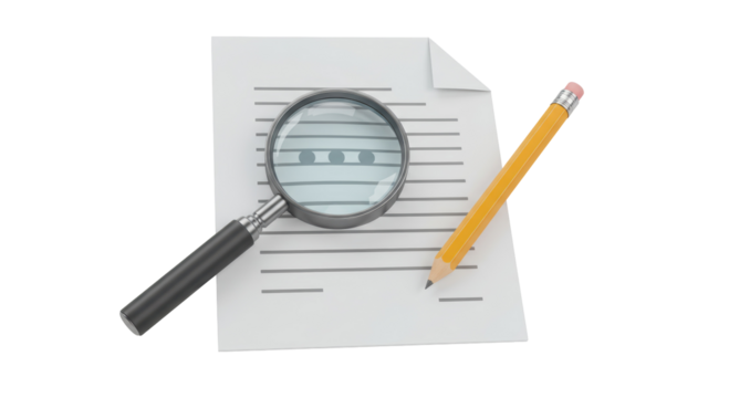 Isolated Magnifying Glass Over Legal Document with Pencil