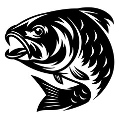 Aggressive black and white fish illustration with open mouth and sharp details