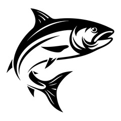 Powerful monochrome salmon leaping upwards in a dynamic graphic design