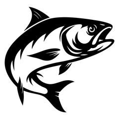 Bold monochrome illustration of a fish leaping upwards with powerful energy