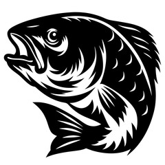 Monochrome Largemouth Bass Illustration Depicting Aquatic Life and Fishing Themes © PixelArtBox