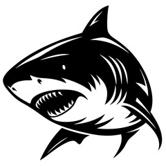Powerful great white shark with sharp teeth and intense black pattern