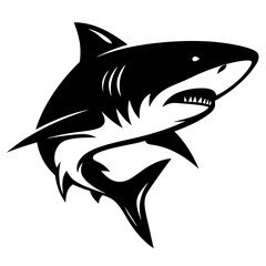 Powerful Black and White Illustration of a Great White Shark Swimming Upward