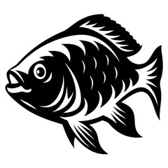 Stylized Black and White Illustration of a Fish with Bold Line Work
