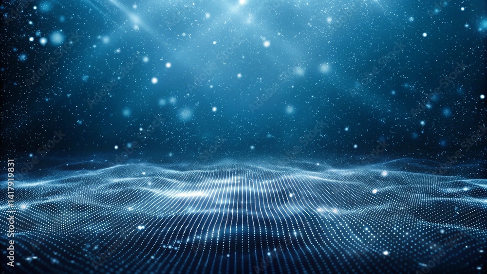 Aufkleber abstract dark blue digital background with sparkling blue light particles and areas with deep depths