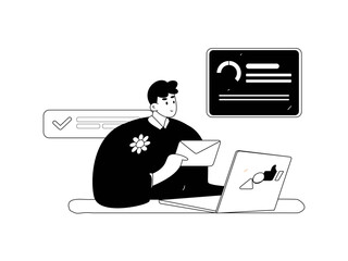 Flat vector illustration of business people operating work scene
